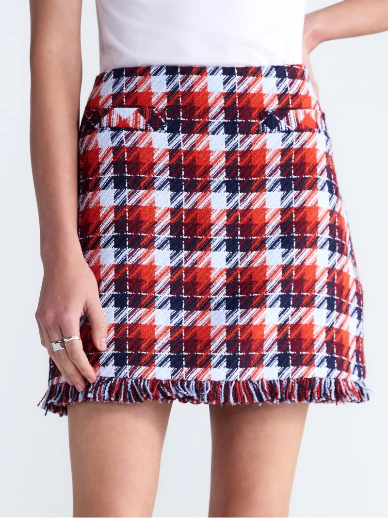 Free Assembly Women\u2019s Tweed Mini Skirt with Fringe Hem, Sizes 0-20 | Walmart (US)