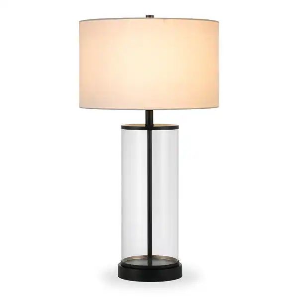 Rowan Classic Glass Table Lamp with Linen Shade (Optional Finishes) - Bronze/Nickel | Bed Bath & Beyond