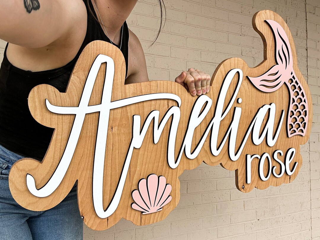 Mermaid Name Sign, Large Wood Name Sign, Nursery Name Sign, Mermaid Nursery, Above Crib Cut Out, ... | Etsy (US)