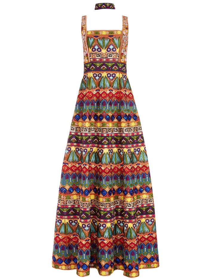 MARCIELA BEADED GOWN WITH CHOKER | Alice + Olivia