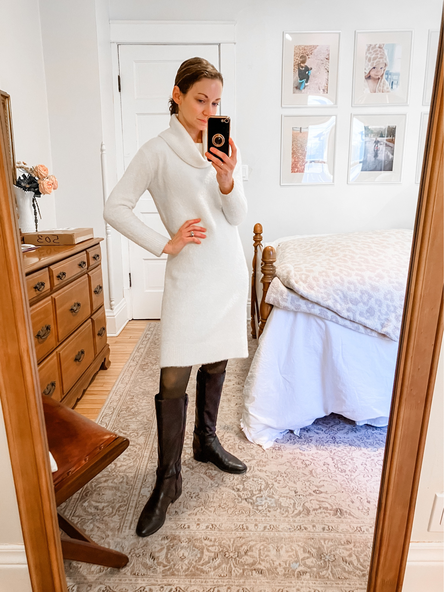 Simple winter outfit!
Sweater dress is old, linked similar styles. 
Wearing size S Amazon fleece lined tights, order your usual size. 
Size 6 narrow calf Naturalizer boots, leather, order your usual size. 
Petite outfit. Neutral outfit. Warm outfit. Classic outfit. Simple outfit  

#LTKSeasonal #LTKfindsunder50 #LTKover40