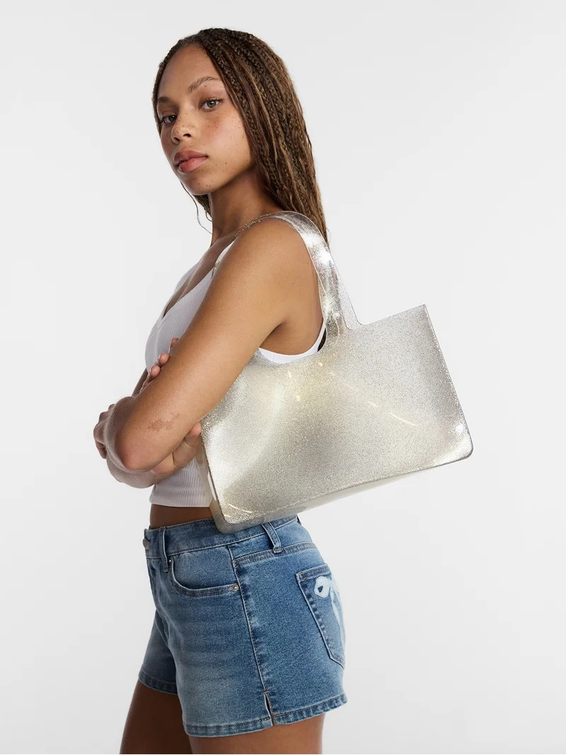 No Boundaries Women's Jelly Tote Bag, Clear with Gold Glitter | Walmart (US)