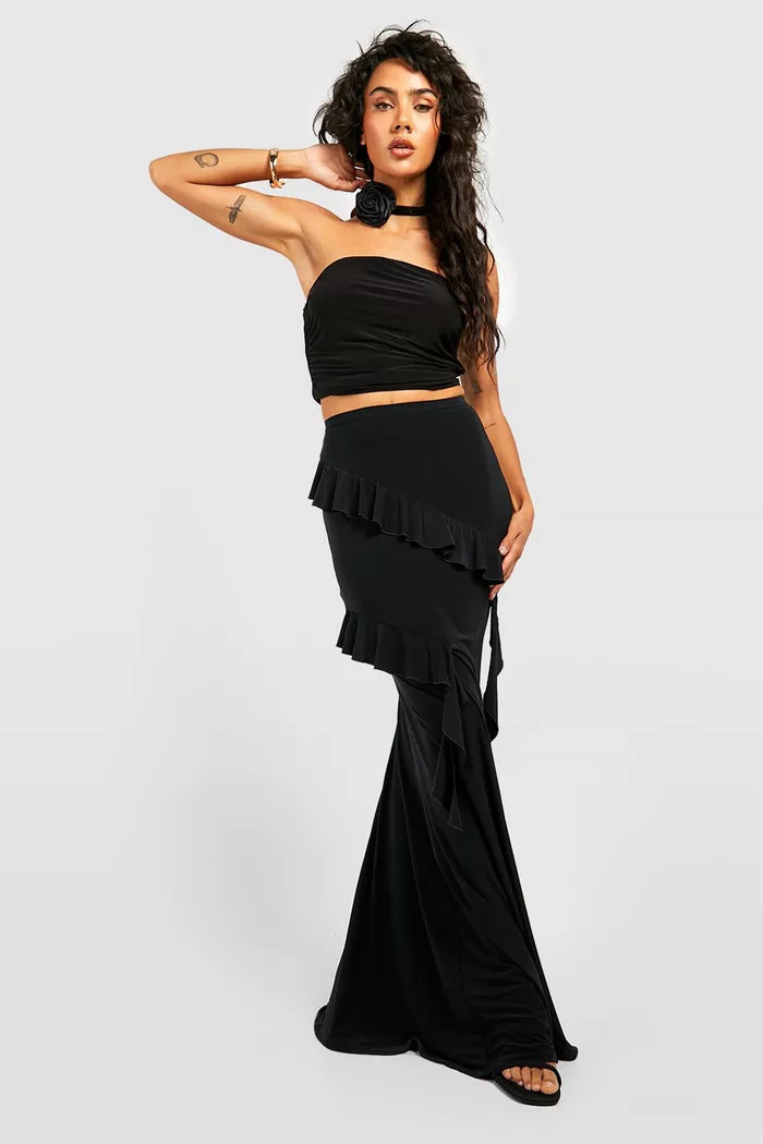 Slinky Ruffle Wrapped Maxi Skirt | Boohoo.com (UK & IE)