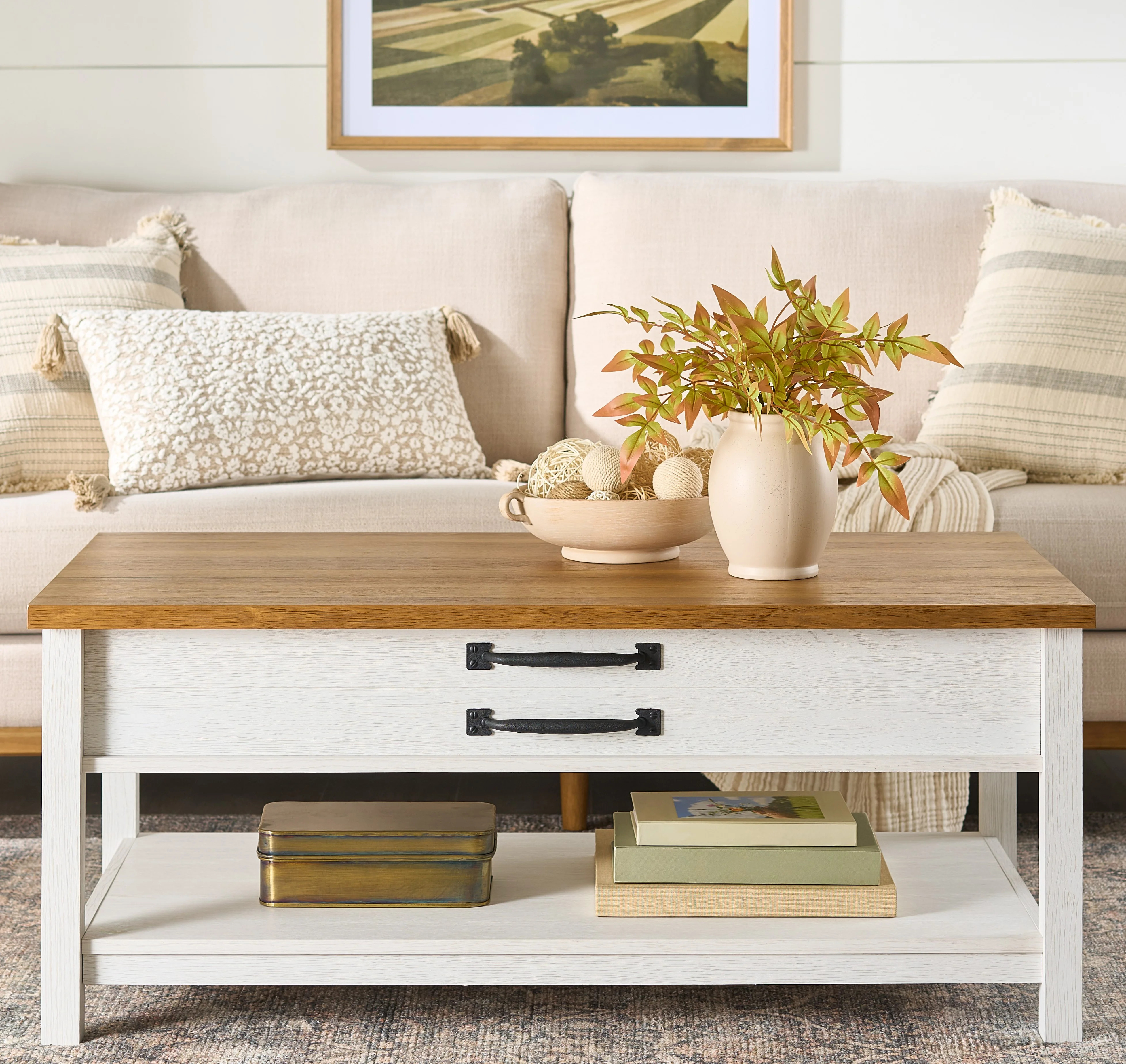Better Homes & Gardens Modern Farmhouse Coffee Table, Alabaster and Light Honey Finish | Walmart (US)