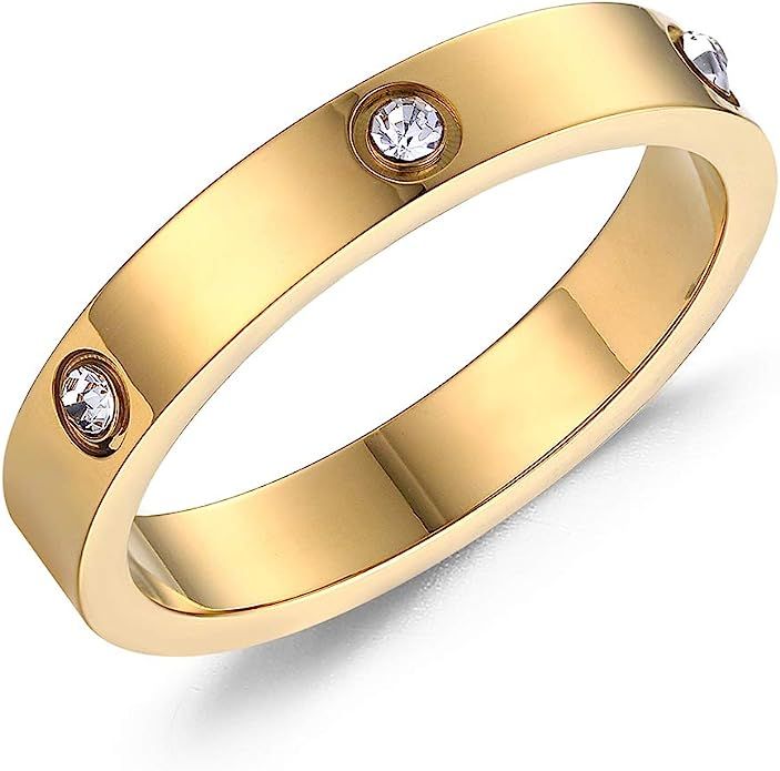 Gold Wedding Band Love Ring Fashion Jewelry Eternity White Gold Plated Titanium Steel Engagement ... | Amazon (US)