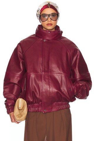 Helsa The Oversized Leather Bomber in Burgundy | FWRD 