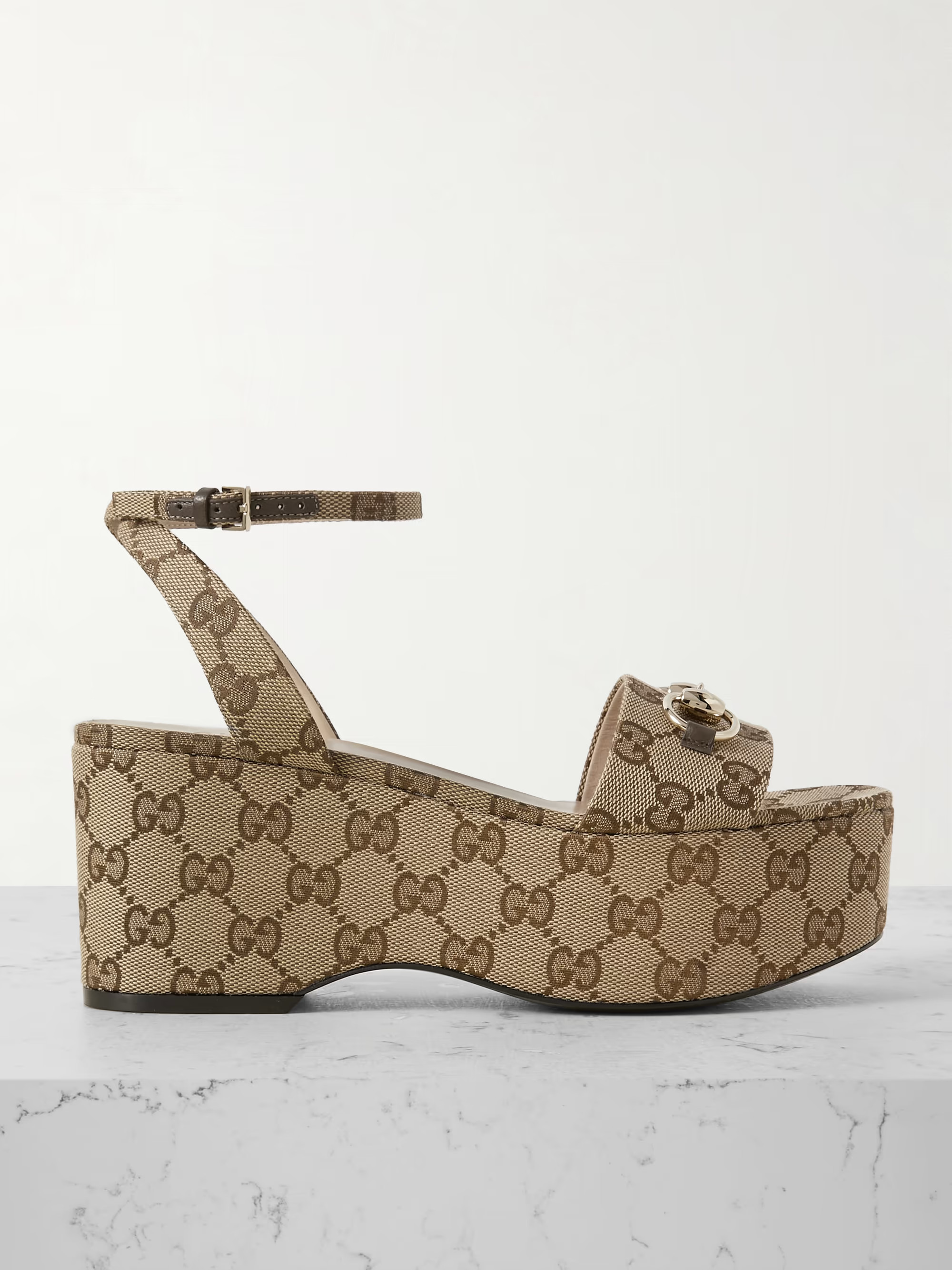 Lady horsebit-embellished canvas-jacquard platform sandals | NET-A-PORTER (US)