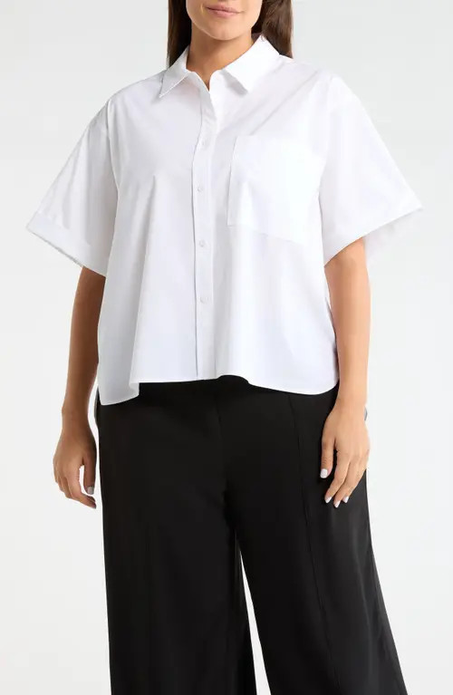Lysse Corinna Oversize Short Sleeve Crop Button-Up Shirt in White at Nordstrom, Size 2 X | Nordstrom