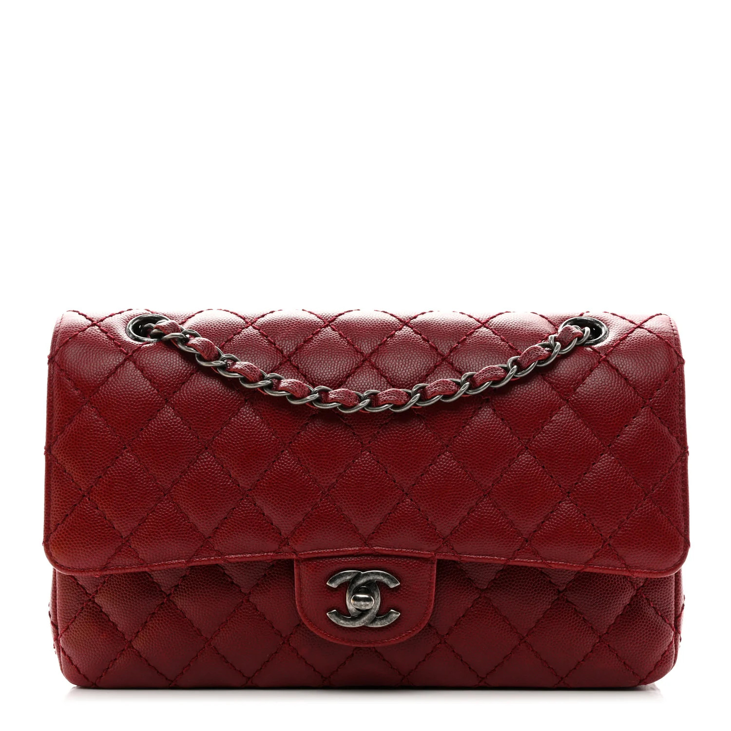 Caviar Quilted Medium Double Flap Red | FASHIONPHILE (US)