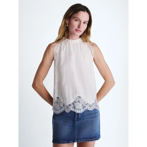 Scoop Women’s and Women's Plus Lace Trim Halter Top, Sizes XS-4X | Walmart (US)