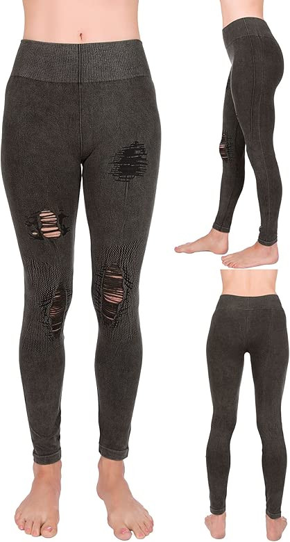 Junior's Stretchy Distressed Ripped Jean Denim Look Jeggings Legging Thights | Amazon (US)