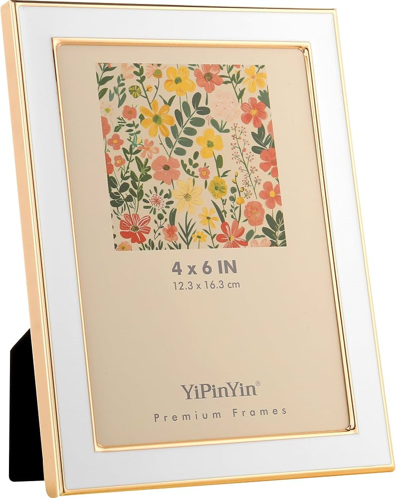 YiPinYin 4x6'' Luxury White Enamel Picture Frames with Gold Metal Plated Edge,HD-Real Glass & Vel... | Amazon (US)