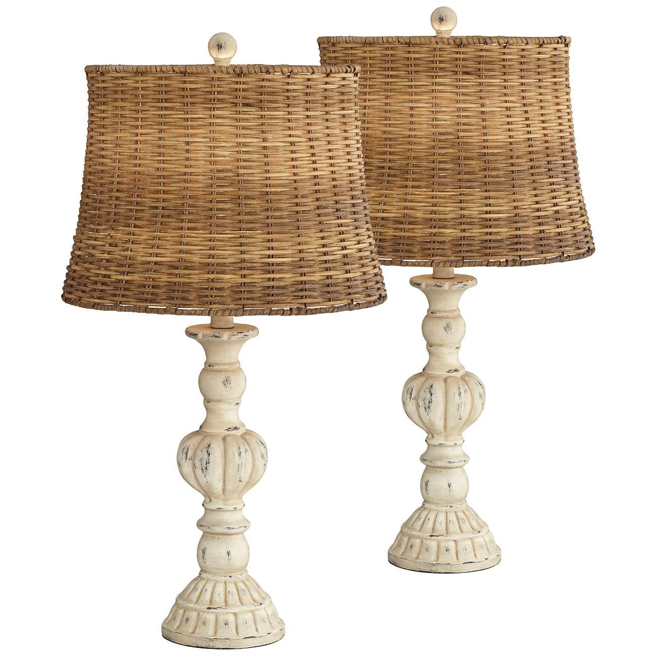 Trinidad Antique White Candlestick Table Lamps Set of 2 | Lamps Plus