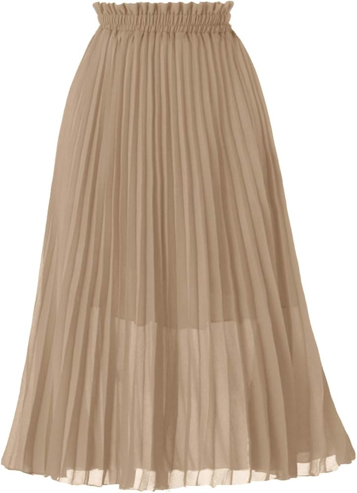 GOOBGS Women's Pleated A-Line High Waist Swing Flare Midi Skirt | Amazon (US)
