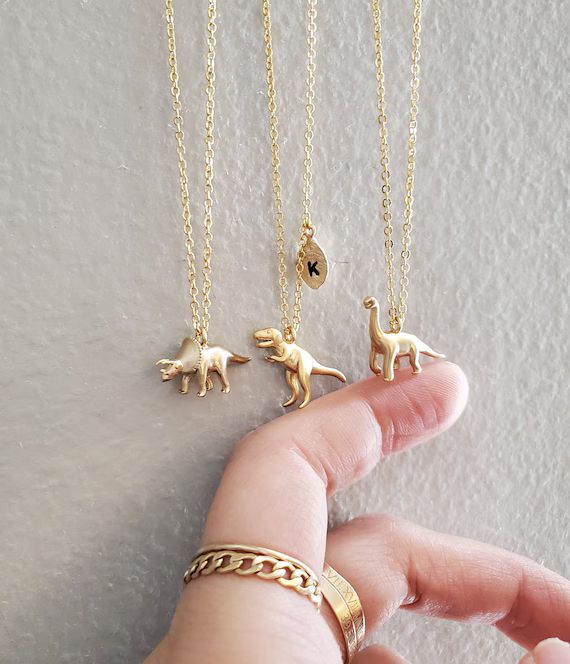 Triceratops, T-Rex, Brachiosaurus Necklace Dinosaur jewelry initial necklace mothers necklace Chr... | Etsy (US)