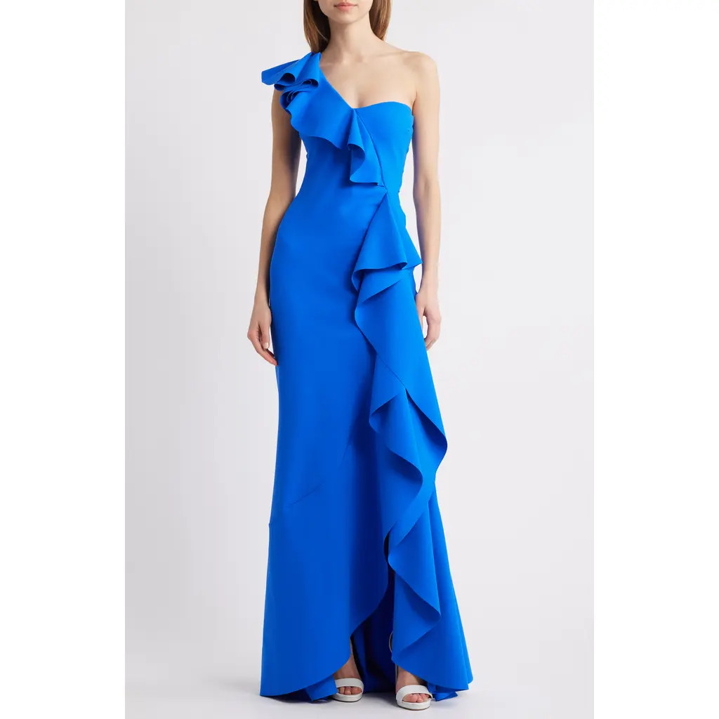Chiara Boni La Petite Robe Kafu Ruffle One-Shoulder Mermaid Gown in Blue Klein at Nordstrom, Size 16 | Nordstrom