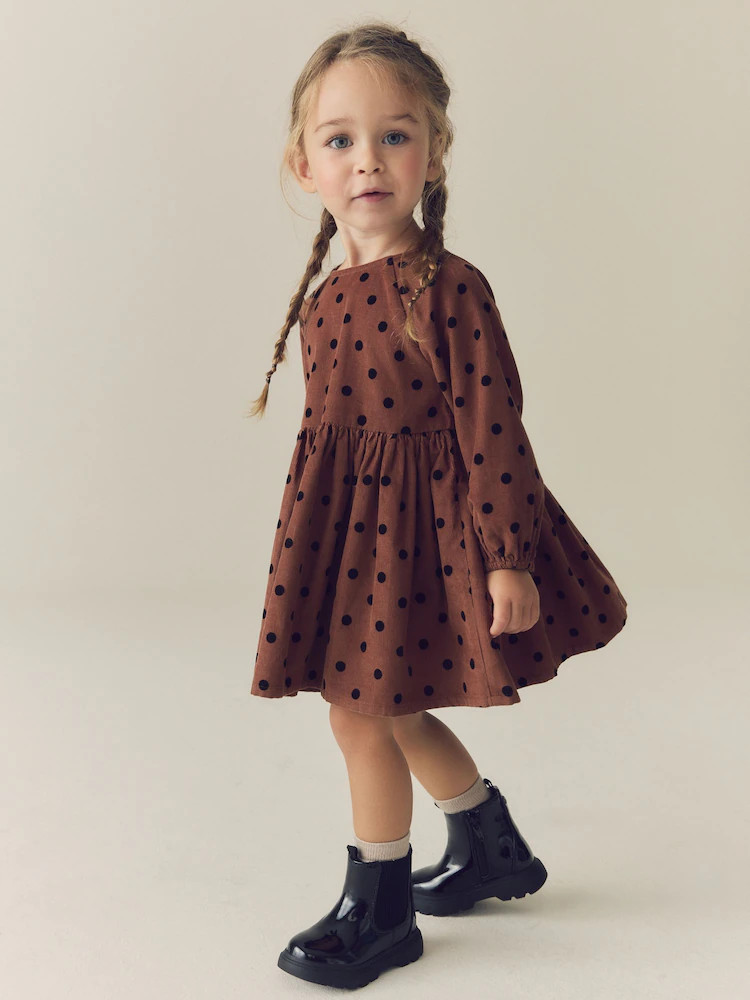 Chocolate Brown Spot Long Sleeve Cord Dress (3mths-8yrs) | Next US