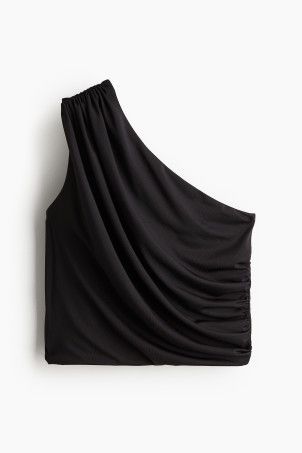 One-shoulder Crop Top - White/black striped - Ladies | H&M US | H&M (US + CA)