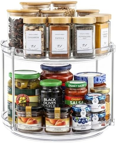 2 Tier Non-Skid Acrylic Lazy Susan Turntable Organizer - Rotating Spice Rack - Spinning Organizat... | Amazon (US)