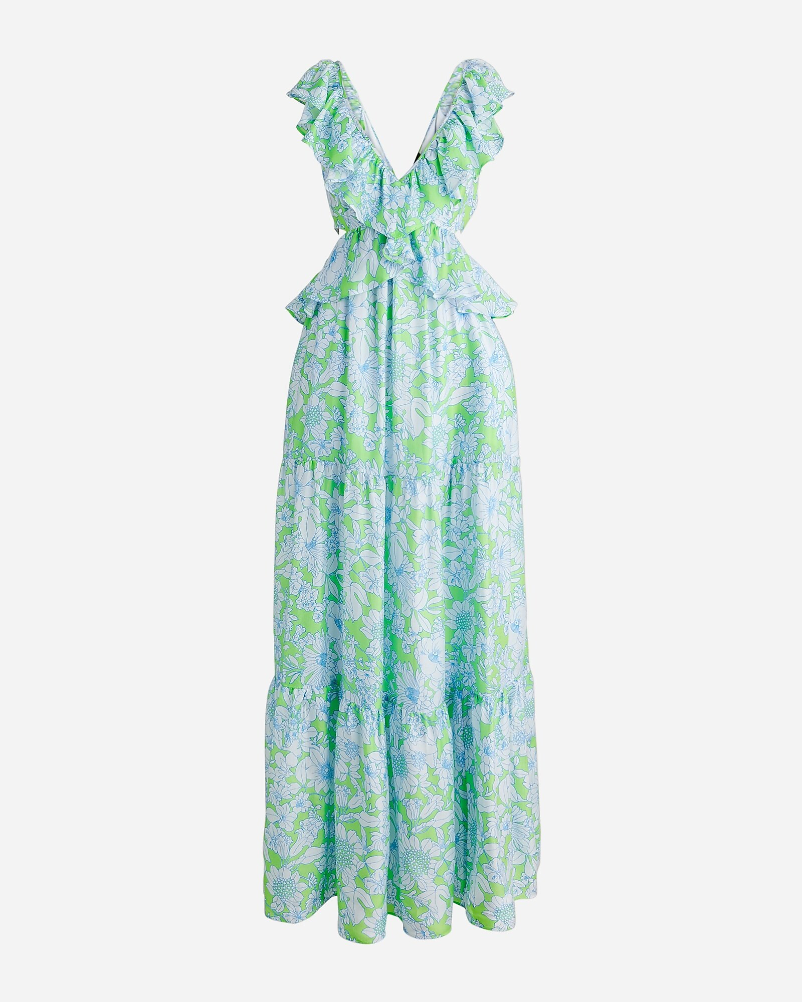 Collection ruffle-trim cutout maxi dress in lime floral | J. Crew US