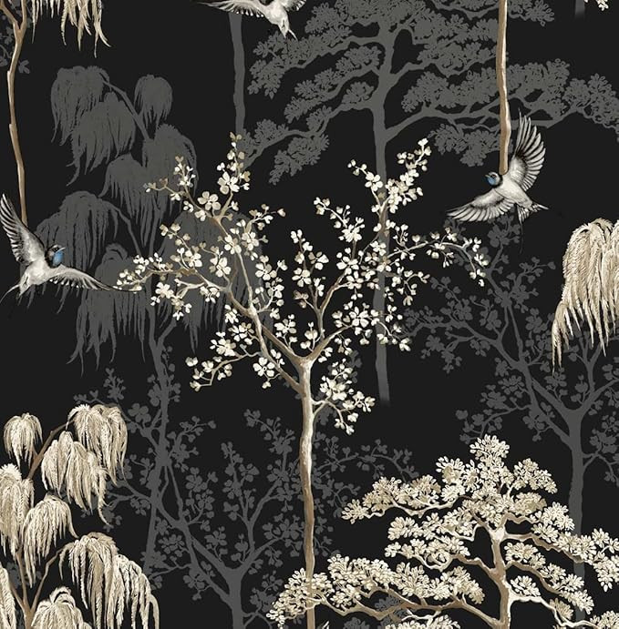 NextWall Bird Garden Peel and Stick Wallpaper (Black) | Amazon (US)