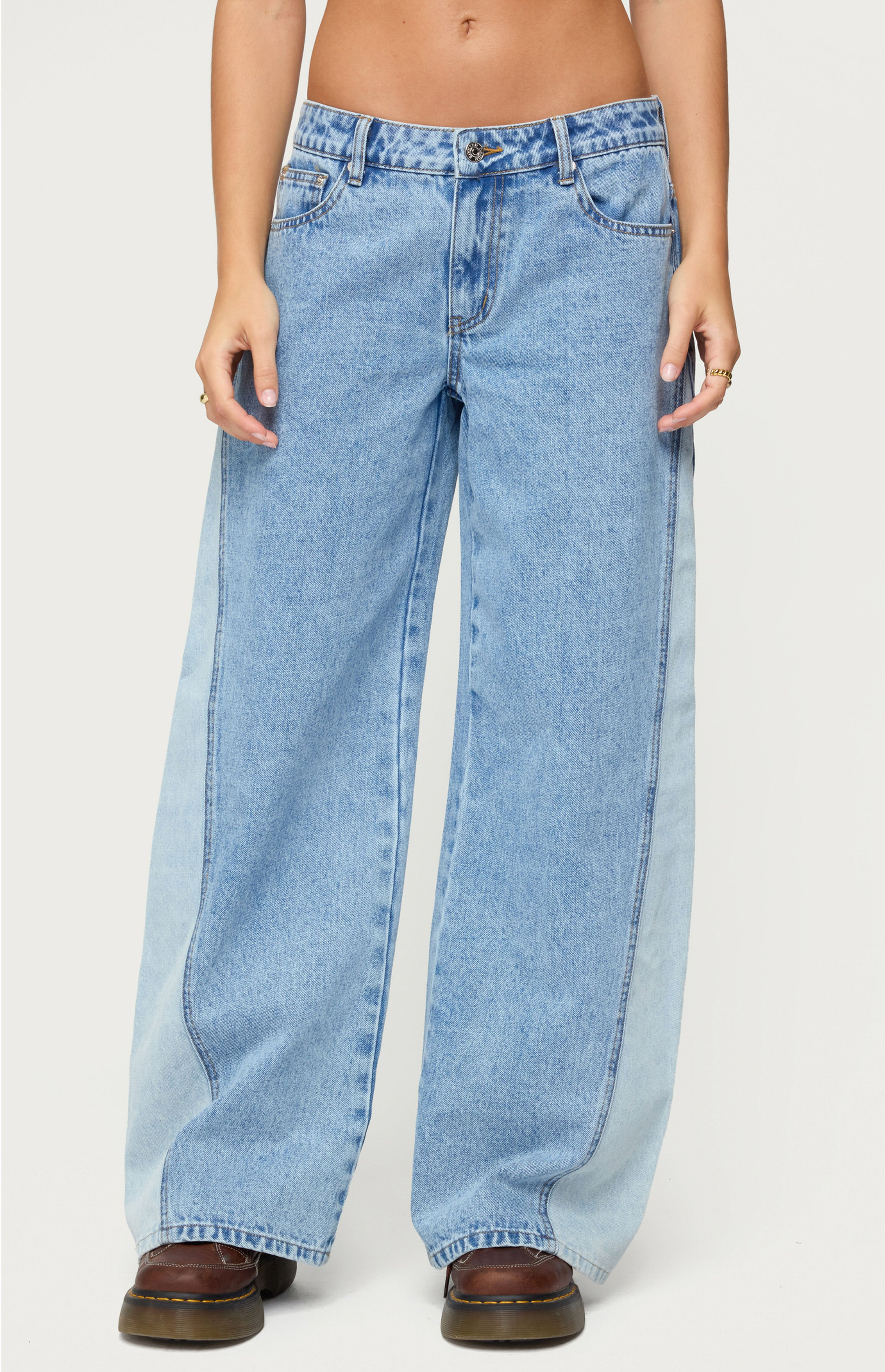Edikted Genna Contrast Panel Low Rise Jeans | PacSun