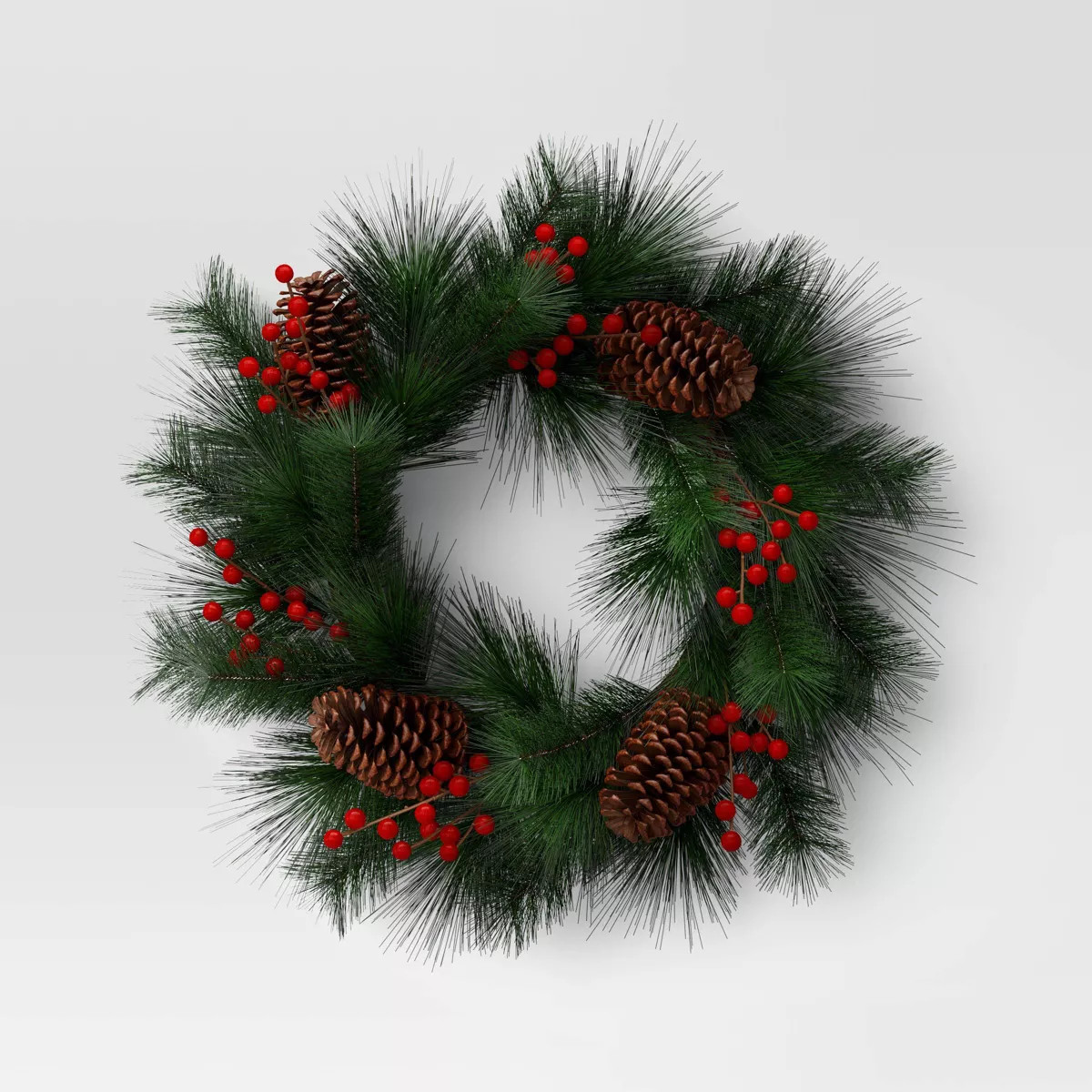Christmas Long Needle Pine and Red Berry Artificial Wreath - Threshold™ | Target