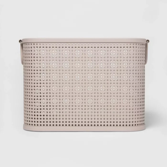 Small Milkcrate Metal Bin with Powder Coated Finish, Attached Handle and Mesh Bottom Light Gray -... | Target