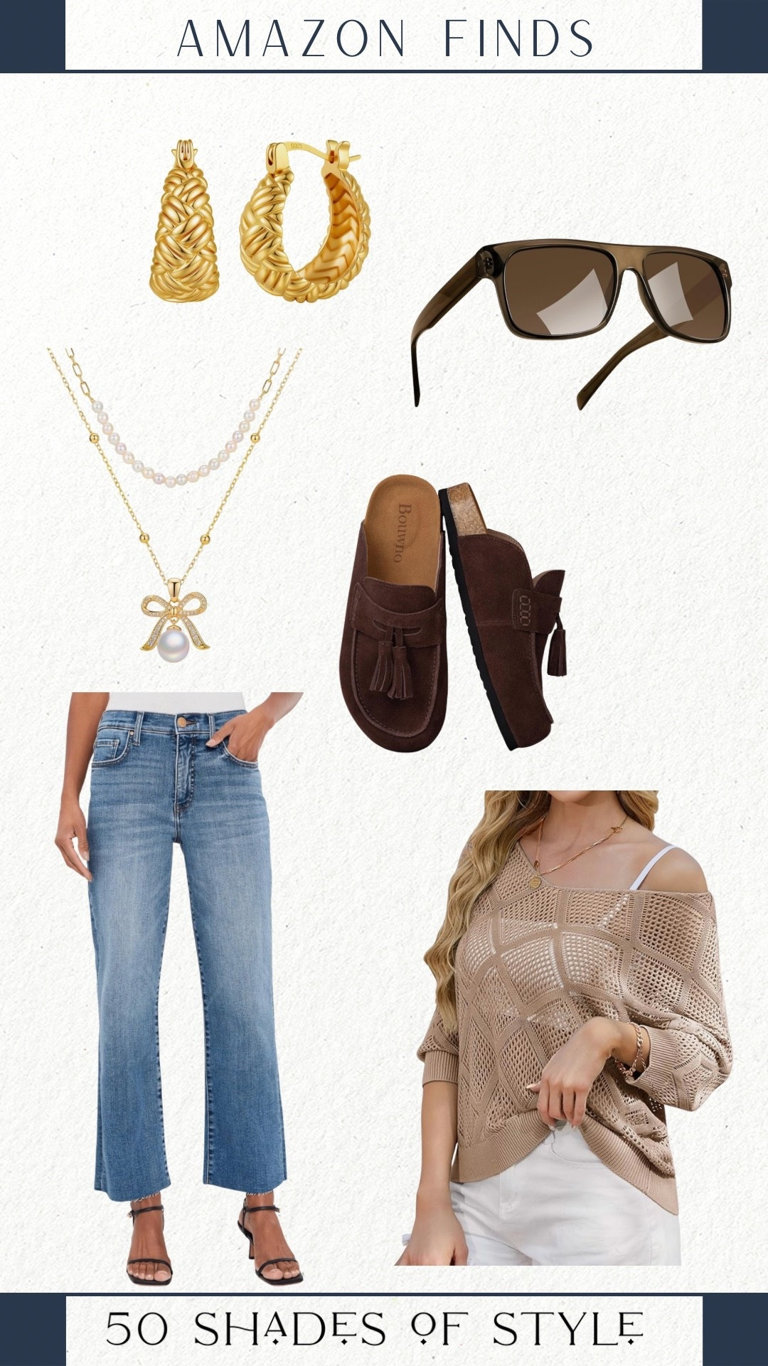 gold earrings, brown sunglssses, gold necklace, brown mules, denim, sweater, spring outfitt

#LTKSeasonal #LTKgrwm #LTKootd