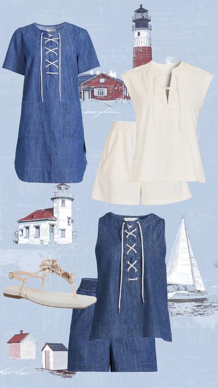 4th of July Walmart Fashion Finds! Love this cute terry shirt and top set and denim dress! These flower sandals are so comfortable! #walmartpartner #walmartfashion @walmartfashion #4thofjuly #loungewear 