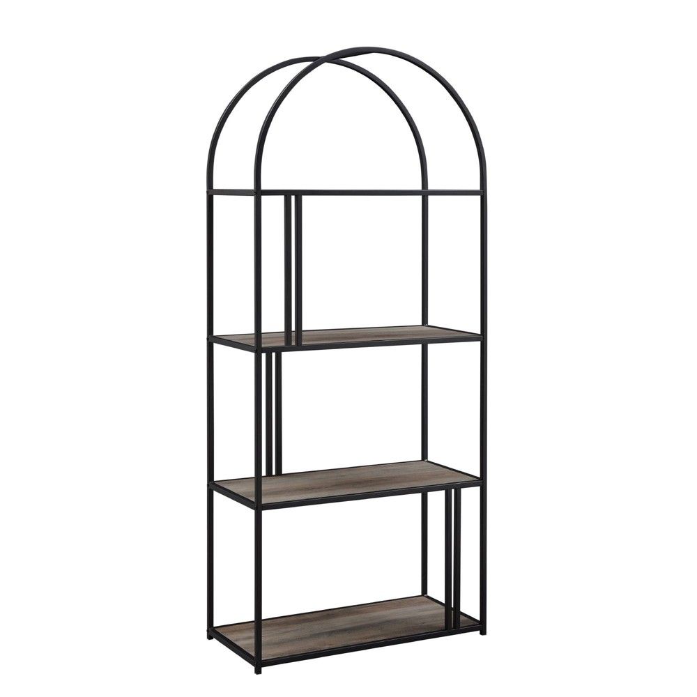 Baum Modern 4 Shelf Arched Bookcase with Metal Accents Gray Wash - Saracina Home | Target