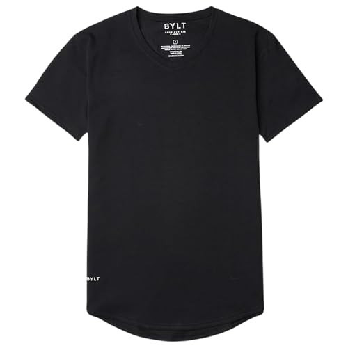 BYLT Mens Drop-Cut V-Neck Men's T Shirt – Plain Tshirts for Men, Drop Cut Casual Tee – Soft Polyester, Cotton, and Spandex Blend – Moisture Wicking, Wrinkle Resistant, Stretch Fit, Black, X-Large | Amazon (US)