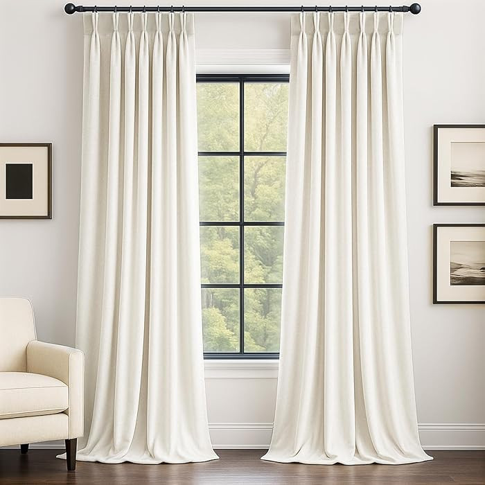 Cream Velvet Pinch Pleated Curtains 84 Inches Long for Living Room Bedroom Modern Elegant Soft Ve... | Amazon (US)