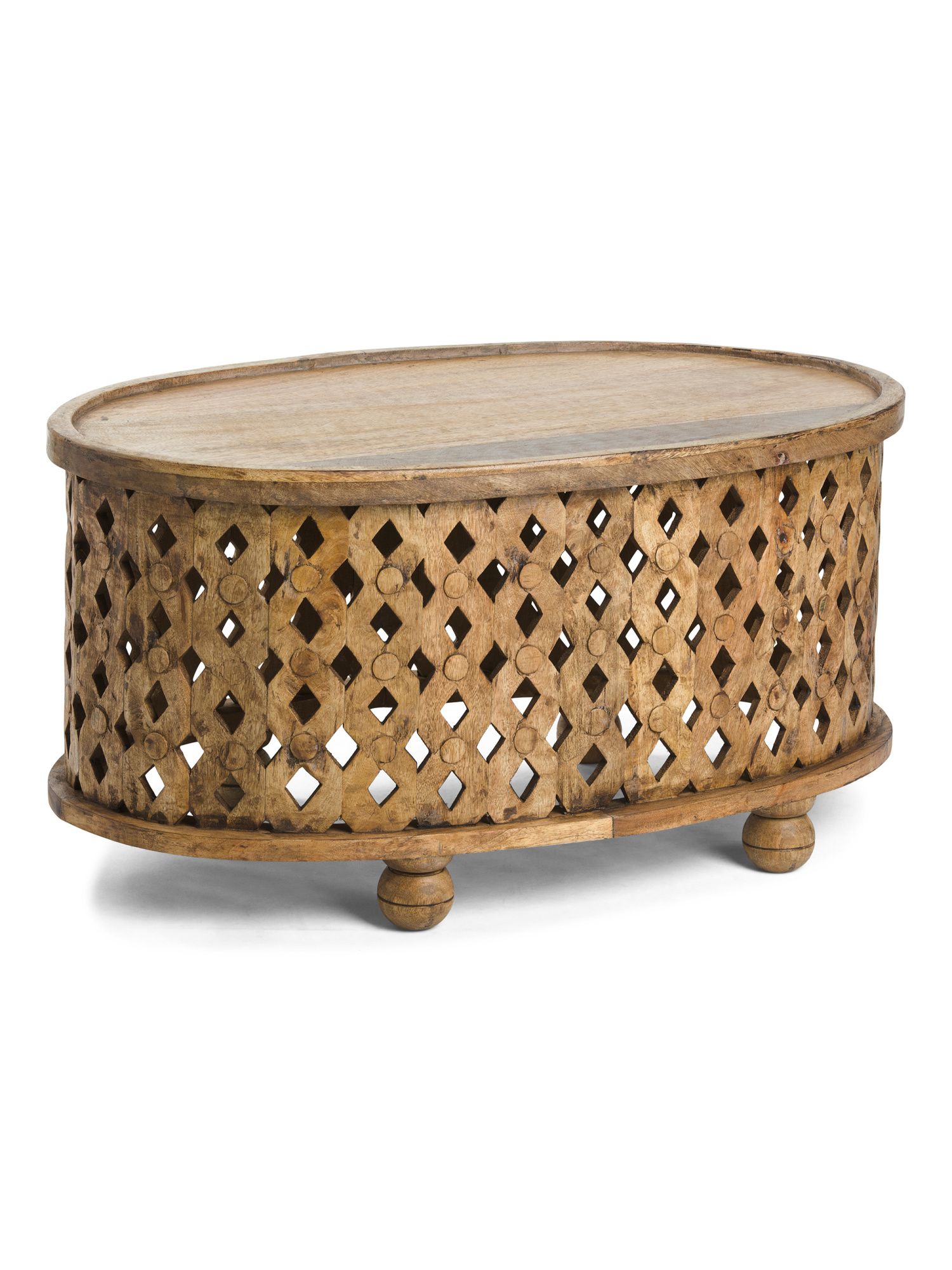 36x18 Carved Mango Wood Oval Coffee Table | TJ Maxx