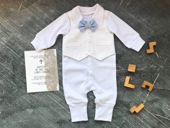 Baby boy baptism outfit long sleeve, baby boy christening outfit white, boy baptism outfit blue b... | Etsy (US)