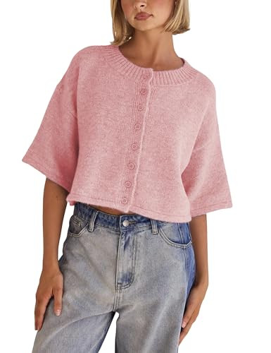 Springrain Cardigan Sweaters for Women Lightweight Knit Cropped Cardigan Button Up Solid Knitwear | Amazon (US)