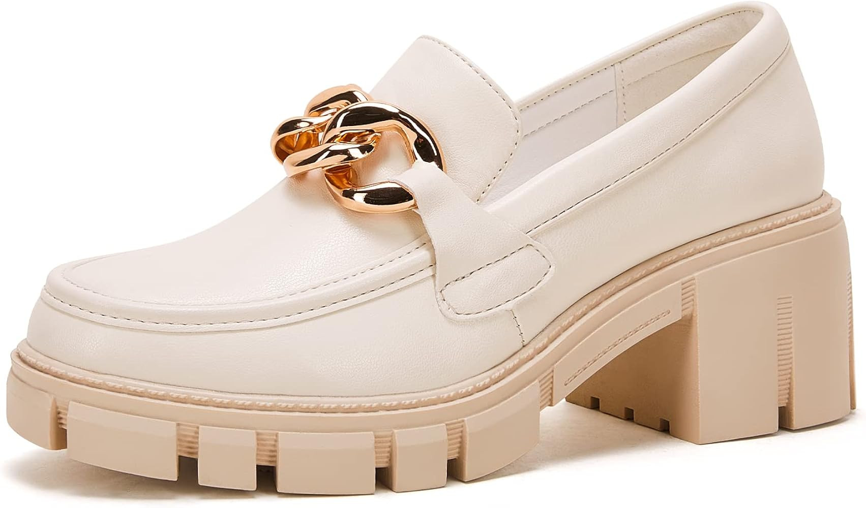 Platform Loafers for Women with Chain Comfort Chunky Heel Slip On Round Toe Business Work Shoes | Amazon (US)