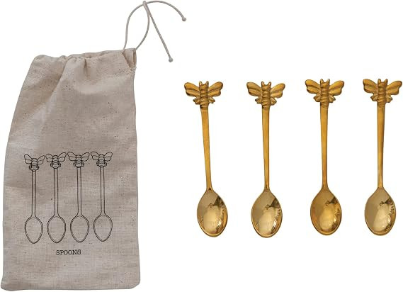 Creative Co-Op Farmhouse Brass Spoons with Bee Handles in Drawstring Bag, Brass Finish | Amazon (US)