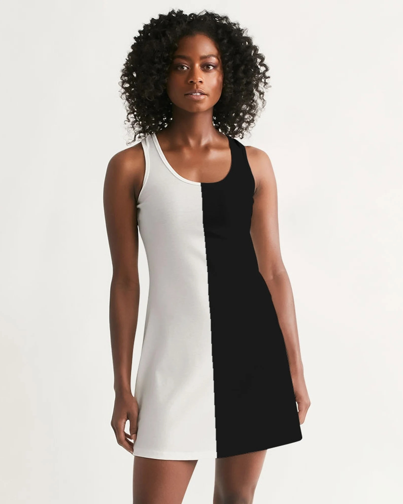 Half Black and White Women Halter Dress, Two Color Block Split 2 Tone Combo Summer Sleeveless Coc... | Etsy (Global)