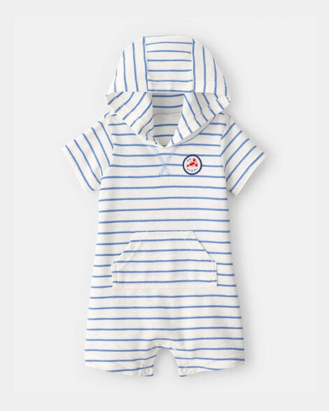 Carter's Baby Boys Boy 'Oh Snap!' Lobster Stripe Short-Sleeve Hooded Romper - Blue/White 3M Blue/White | Carter's Inc