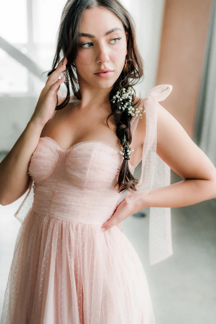 Swiss Dot Mesh Midi Dress - Blush | Confête