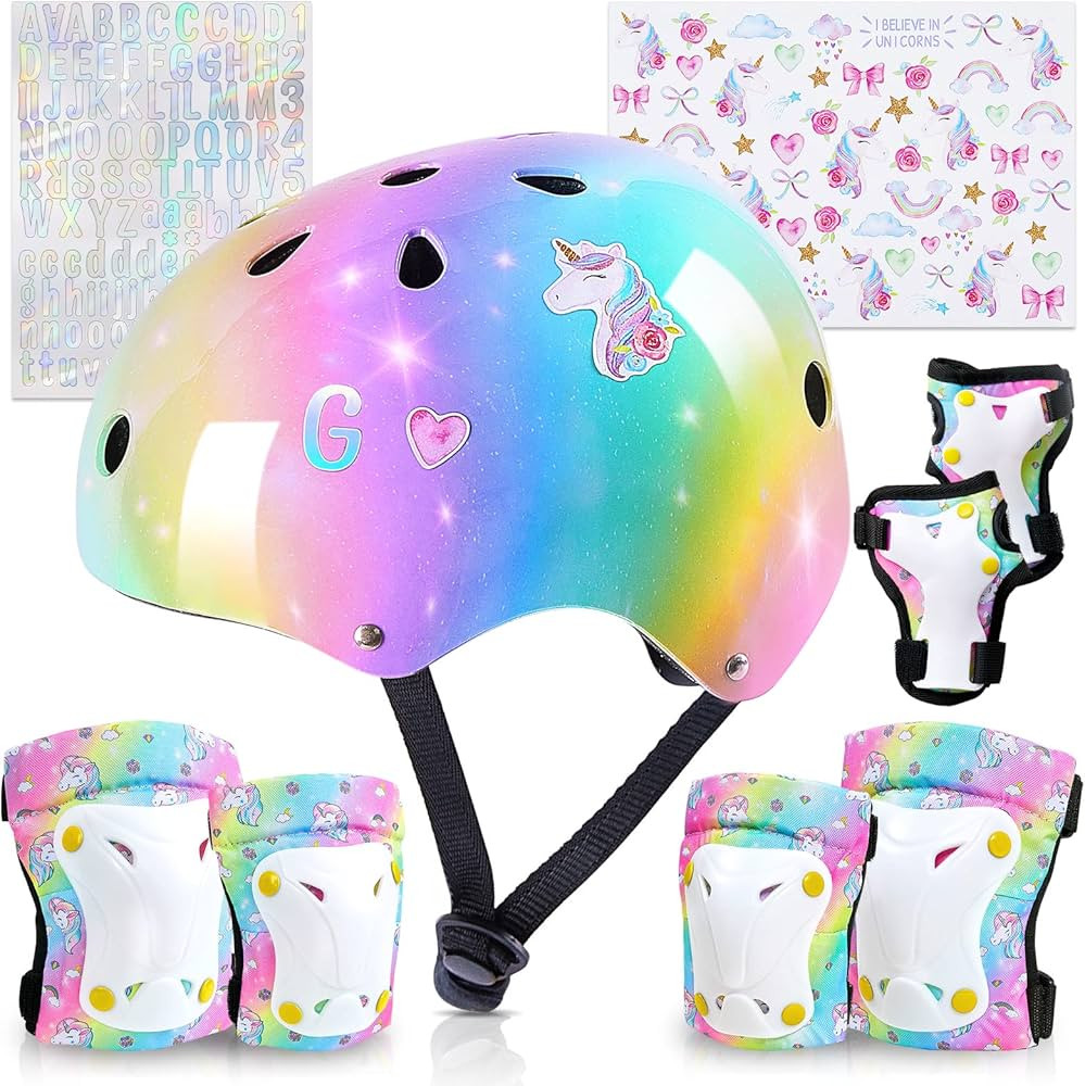 Kids Helmet, Toddler Bike Helmet with DIY Stickers Unicorn Knee Pads and Elbow Pads Set Adjustabl... | Amazon (US)