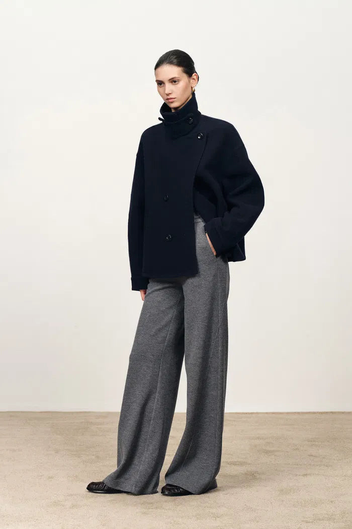 Trevor Midnight Blue Poncho Coat in Merino Wool Tweed | Fabrique