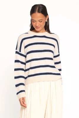 Renae Knit Sweater - White Blue Stripe | Petal & Pup (US)