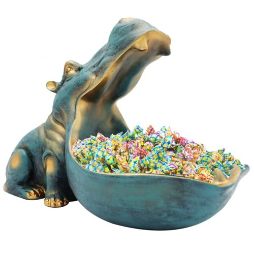 aboxoo Hippo Statue,Large Hippopotamus Figurine Home Sculpture with Resin, Hippo Candy Jar, Candy Dish Bowl for Office Desk, Key Bowl for Entryway Table,Container Storage Art Decor Box(Dark Blue) | Amazon (US)