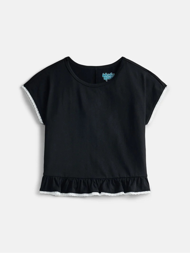 Wonder Nation Girls Ruffle Hem Top with Short Sleeves, Sizes 4-18 & Plus | Walmart (US)