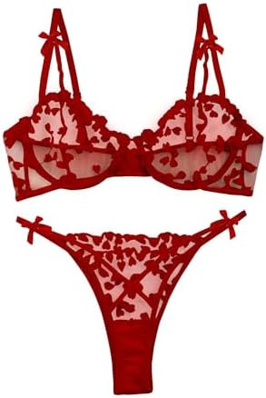 Lilosy Sexy Underwire Cute Push Up Strappy Embroidered Mesh Sheer Lingerie Set See Through Panty ... | Amazon (US)