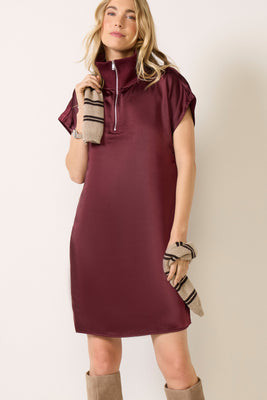MELISSA NEPTON Women's Lonia Short Sleeve Satin Shift, Size Small, Burgundy Red | Evereve
