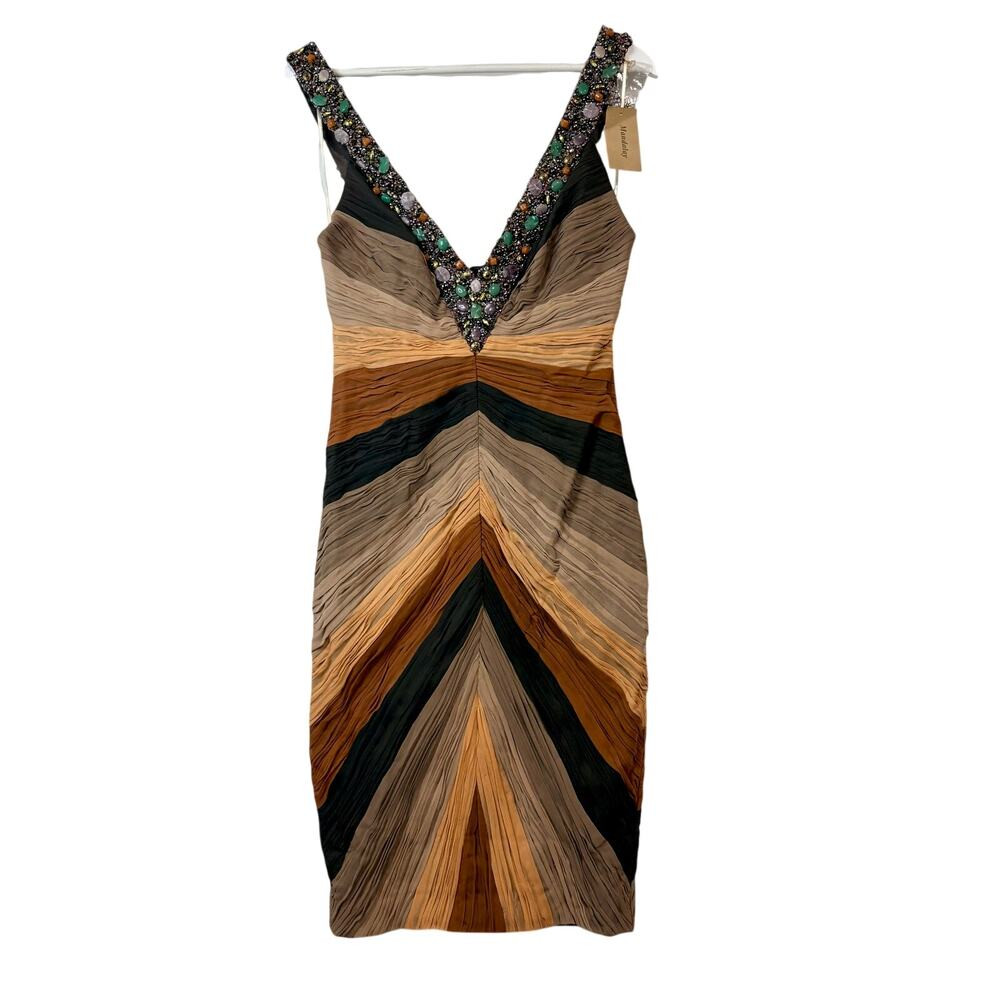 Mandalay Beaded Silk Midi Dress Multicolor Embellished Evening Gown Size 10 NWT | Poshmark