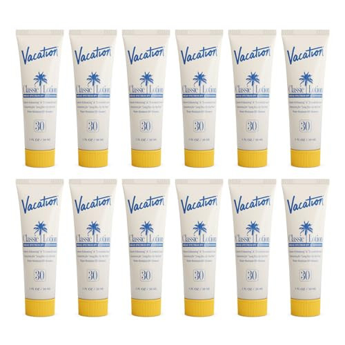 Vacation Mini Classic Sunscreen SPF 30, Water-Resistant, Bulk Suntan Lotion, Bachelorette Party Favors, Beach Must Haves, Traveling Essentials, Travel Size, 1 Fl. Oz. (Value Pack of 12) | Amazon (US)